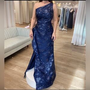 Rickie Freeman for Teri Jon Blue One Shoulder Gown
